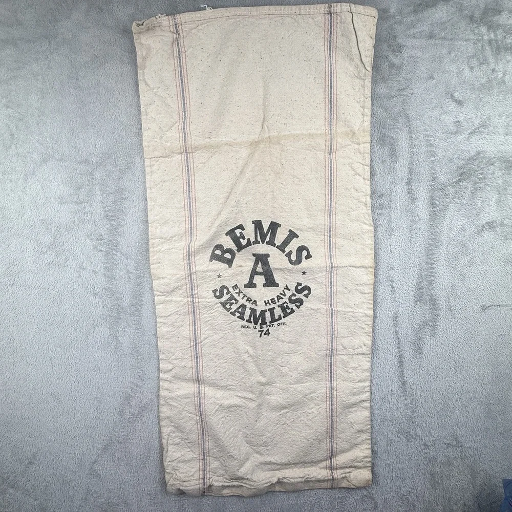 Vintage Bemis A Seamless Cloth Cotton Grain Feed Flour Sack Primitive Country